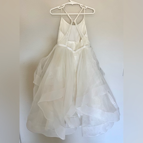 David's Bridal Off White Layered Flower Girl Wedding Dress - Picture 2 of 5